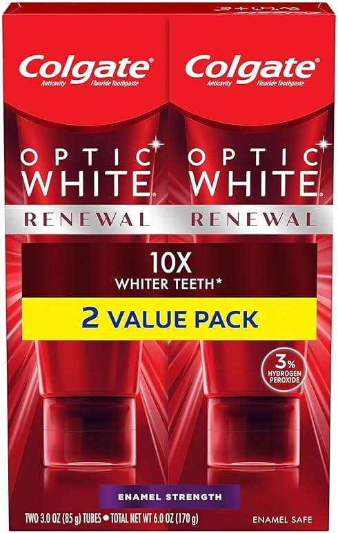 Colgate Optic White Renewal Teeth Whitening Toothpaste, Enamel Strength, 2 Pack, 3 Oz Tube - Image 1