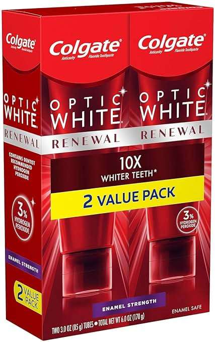 Colgate Optic White Renewal Teeth Whitening Toothpaste, Enamel Strength, 2 Pack, 3 Oz Tube - Image 2
