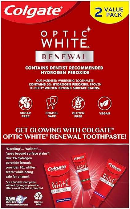 Colgate Optic White Renewal Teeth Whitening Toothpaste, Enamel Strength, 2 Pack, 3 Oz Tube - Image 3