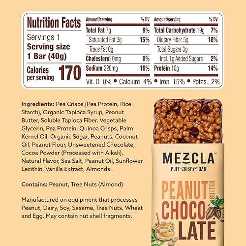 Mezcla Puff-Crispy Plant Based Protein Bars - Peanut Butter Chocolate - Healthy Snacks for Adults & Kids - Perfect School, Travel, & Office Snacks - Gluten Free, Vegan, Non GMO, 10g Protein - 12 Count - Image 2
