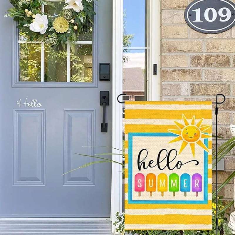Bright Hello Summer Popsicle Garden Flag 12x18 Inch Double Sided Yellow Striped Polyester Outdoor Sunshine Decor for Yard, Patio, Poolside, Beach Parties - Image 5