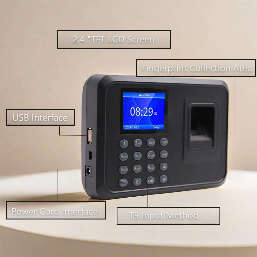 MIKONIYA Time Clock,Time Clocks for Employees Small Business,Attendance Machine with Fingerprint,Password Punching in One,Office Fingerprint Time Clock with 500 Faces (F01) - Image 6