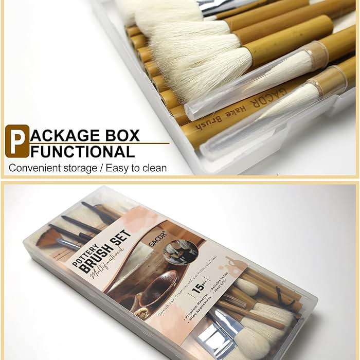 GACDR Pottery Brushes for Glazing, 15 Pcs Ceramic Brush Set With Storage Box, Wool Bamboon Hake for Pottery, Acrylic, Watercolor - Image 4