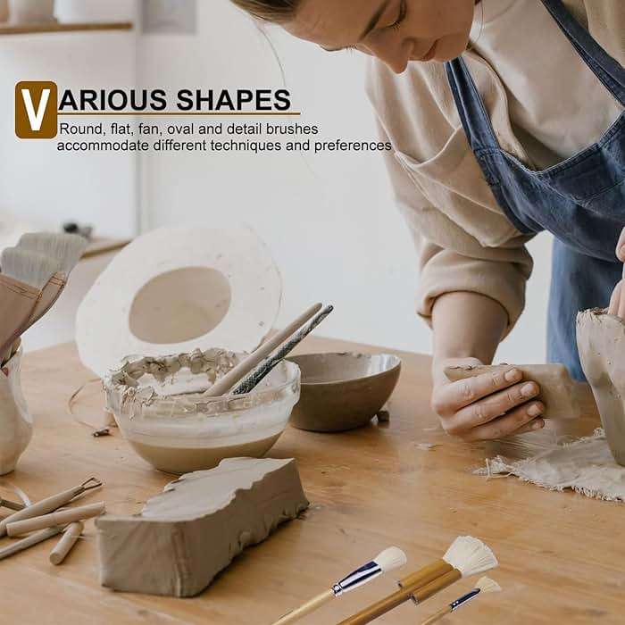 GACDR Pottery Brushes for Glazing, 15 Pcs Ceramic Brush Set With Storage Box, Wool Bamboon Hake for Pottery, Acrylic, Watercolor - Image 5