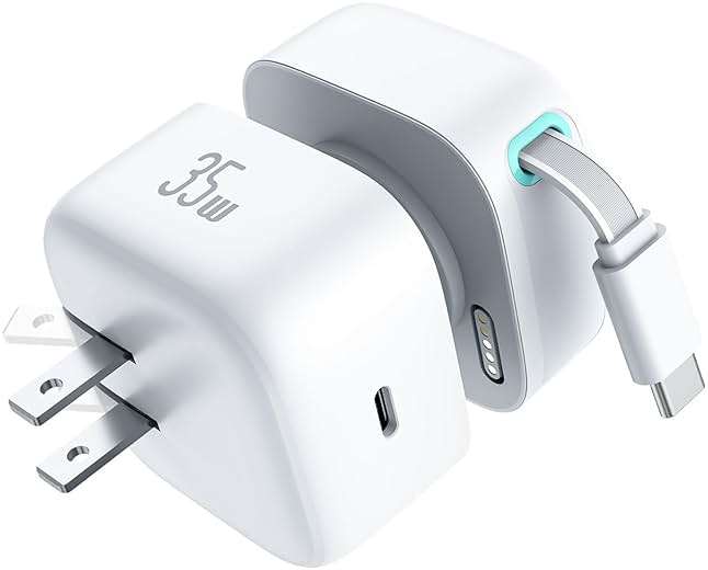 Retractable Wall Charger, 35W PD Fast Charger Block with Type C Retractable Cable (31.5 inch) and Type C Ports, Portable Charger Adapter for iPhone 17/16/15 Pro Max/Galaxy/Pixel & More - Image 1