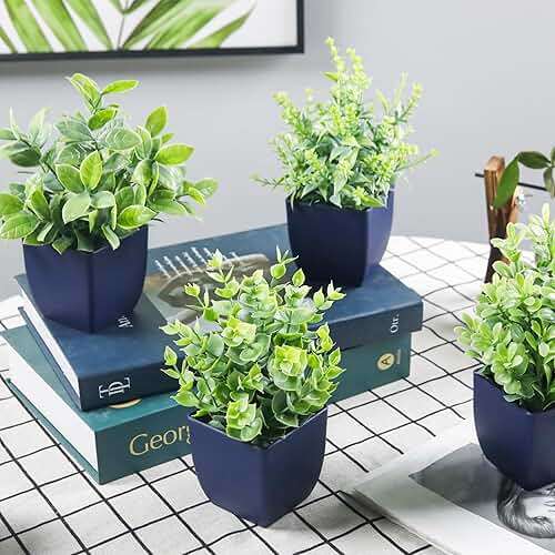 Der Rose 4 Pack Small Fake Plants Artificial Plants Indoor Office Desk Accessories for Aesthetic Room Decor Blue Bathroom Decor - Image 4