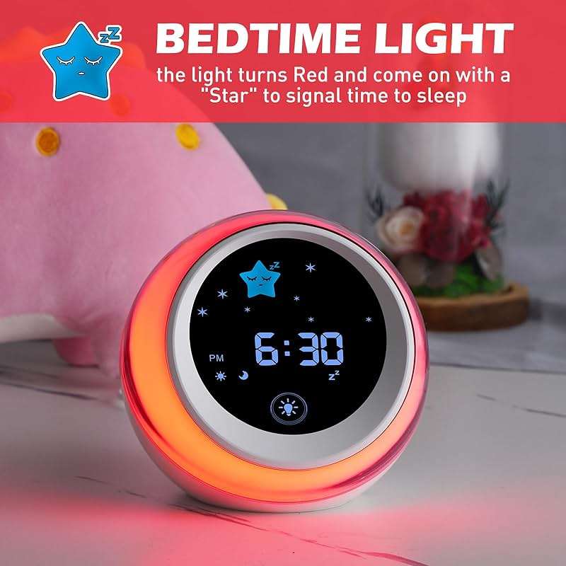 TIMEFUN Kids Alarm Clock, Ok to Wake Clock with Sun & Star, Sound Machine, Night Lights, Nap Timer, Sleep Training Clock for Toddlers, Child - Image 4