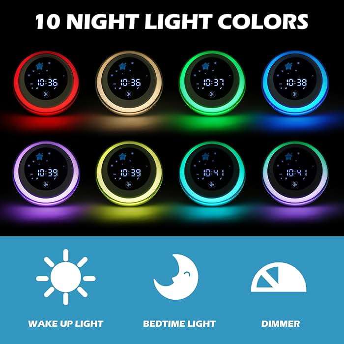 TIMEFUN Kids Alarm Clock, Ok to Wake Clock with Sun & Star, Sound Machine, Night Lights, Nap Timer, Sleep Training Clock for Toddlers, Child - Image 6