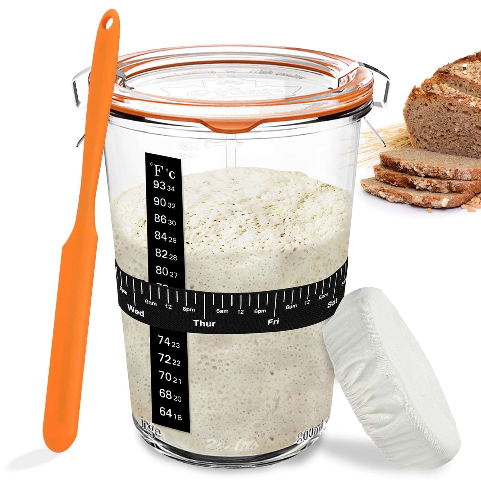 POLYHNIA Sourdough Starter Jar, Sourdough Jar Wide Mouth, Sourdough Starter Kit, Sourdough Starter Jars Glass Easy Fermentation, Reusable 27 oz Sourdough Bread Baking Supplies for Bakery Lover - Image 1