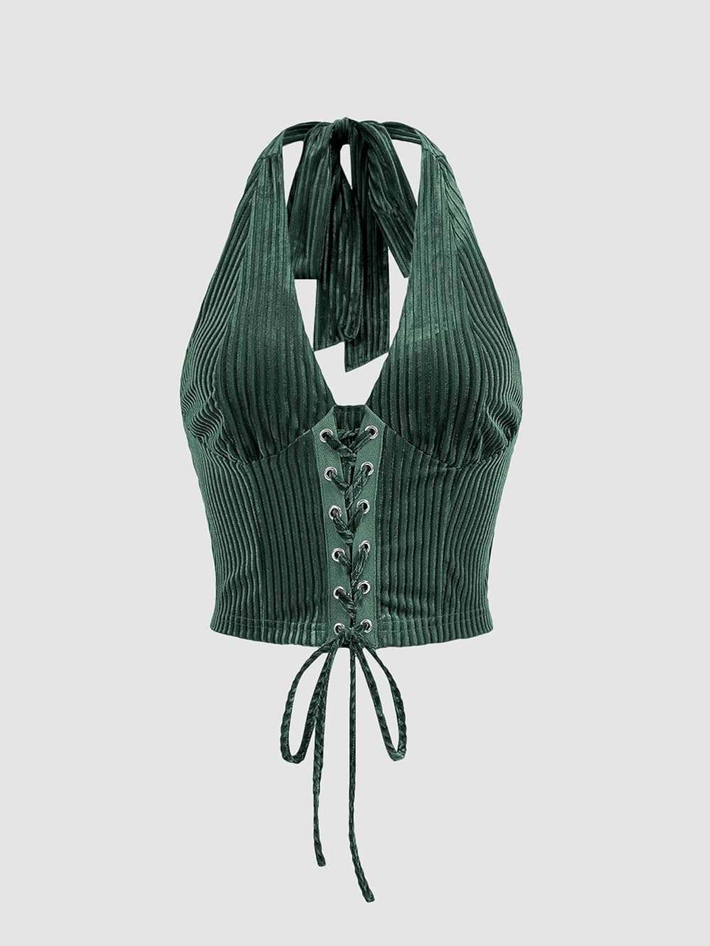 Verdusa Women's Going Out Halter Corset Top Sleeveless Lace Up Open Back Crop Tops - Image 6