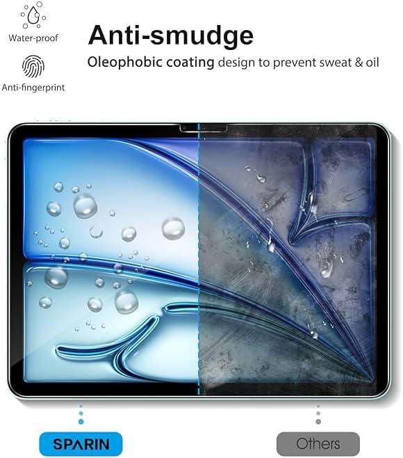 SPARIN 2 Pack Screen Protector for iPad Air 11 inch M4/M3/M2 (2026/2025/2024), (iPad Air 8th/7th/6th Generation), Tempered Glass, Apple Pencil Pro & Case Compatible, Anti-Scratches, High Definition - Image 4