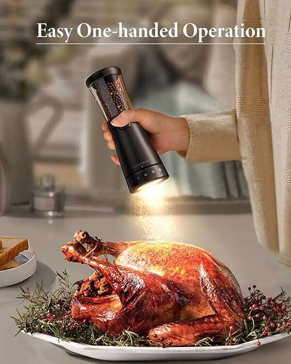 Electric Salt and Pepper Grinder Set with 4.5oz Large Capacity, Stainless Steel Rechargeable Salt and Pepper Grinder with 1.8" Wide Mouth, Storage Base,Adjustable Coarseness, and One-Hand Operation - Image 2