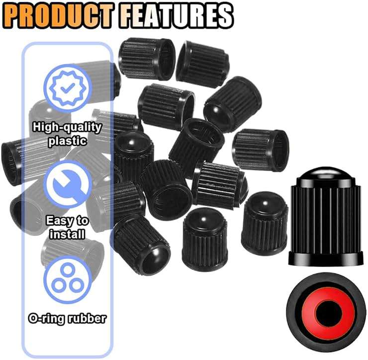 20PCS Tire Valve Stem Caps, Tire Valve Dust Caps Air Caps Cover with O Rubber Seal, Corrosion Resistant Auto Accessories Universal Stem Covers for Trucks Motorcycles Bicycles SUVs (Black) - Image 4