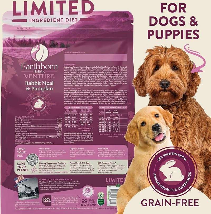 Earthborn Holistic Venture Rabbit Meal & Pumpkin Limited Ingredient Diet (4 Pounds) - Image 2
