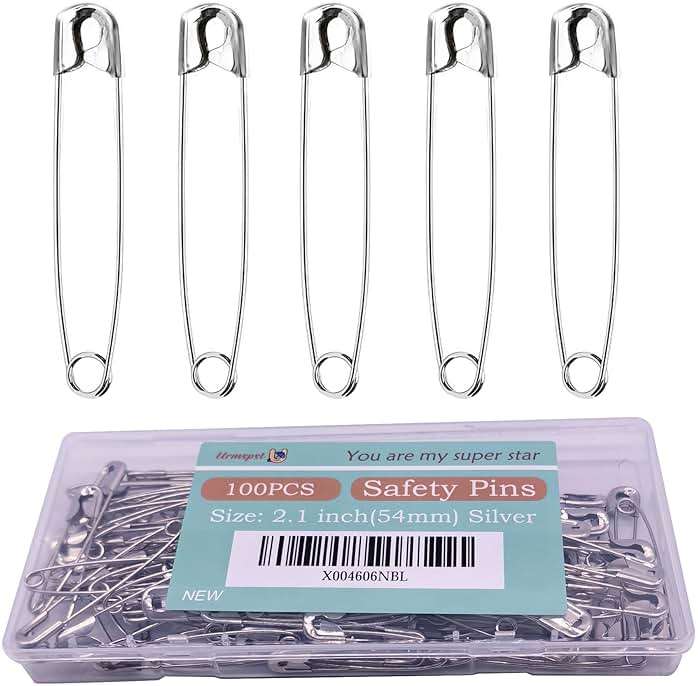 Urmspst 100PCS Safety Pins(Upgraded), 2inch Safety Pin, Rust-Resistant Nickel Plated Steel, Sharp Edge Safety Pin for Clothes, Sewing, Arts & Craft, Small Decorative Safety Pins (Silver) - Image 1