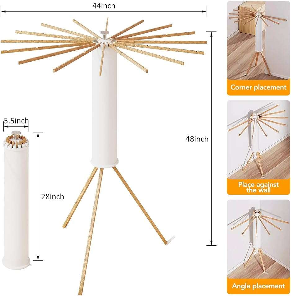 LIENAHU Clothes Drying Rack Tripod,Drying Rack Clothing,Laundry Drying Rack,Floor Standing,16 Wooden Poles,Collapsible Drying Racks for Laundry,Retractable,Foldable,Folding - Image 2