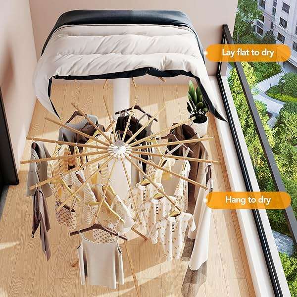 LIENAHU Clothes Drying Rack Tripod,Drying Rack Clothing,Laundry Drying Rack,Floor Standing,16 Wooden Poles,Collapsible Drying Racks for Laundry,Retractable,Foldable,Folding - Image 4