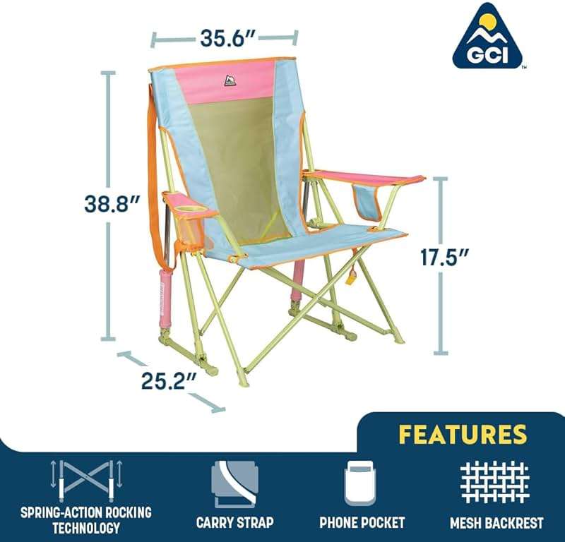 GCI Outdoor Comfort Pro Rocker Camping Chair | Portable Folding Rocking Chair with Durable Armrests & Drink Holder — Sweet Tea - Image 3