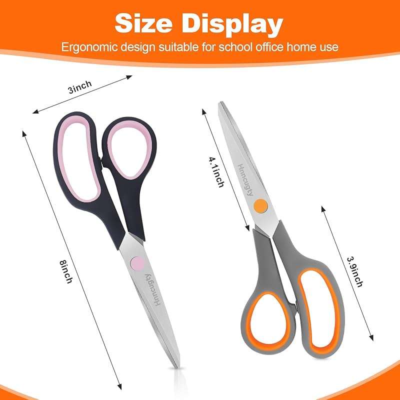 Scissors for Office School Supplies, Hnncugty 8" Scissors All Purpose Bulk Set of 6-Pack, Sharp Shears for Home Craft Sewing Fabric Middle School Student Teacher Supplies, Comfort Right/Left Handed - Image 2