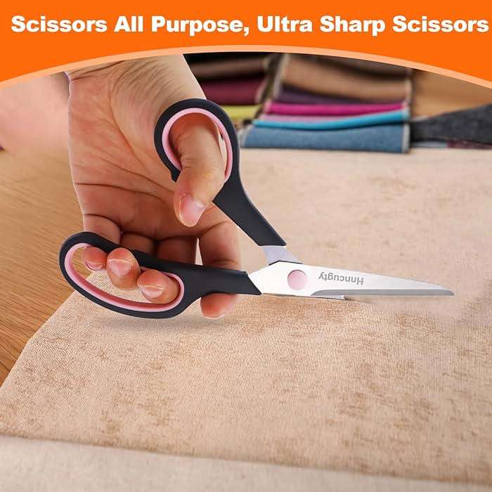 Scissors for Office School Supplies, Hnncugty 8" Scissors All Purpose Bulk Set of 6-Pack, Sharp Shears for Home Craft Sewing Fabric Middle School Student Teacher Supplies, Comfort Right/Left Handed - Image 3