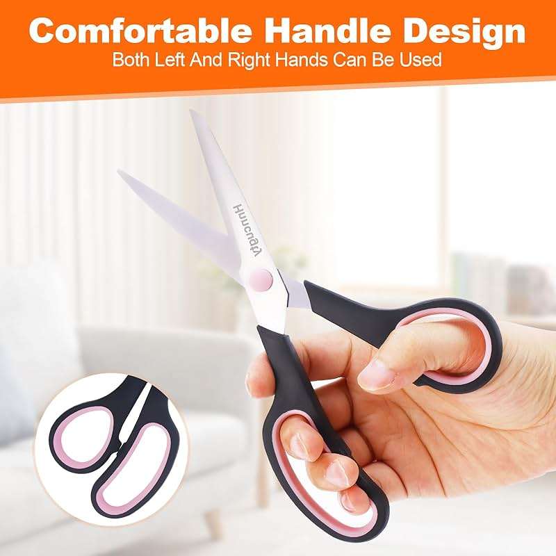 Scissors for Office School Supplies, Hnncugty 8" Scissors All Purpose Bulk Set of 6-Pack, Sharp Shears for Home Craft Sewing Fabric Middle School Student Teacher Supplies, Comfort Right/Left Handed - Image 4