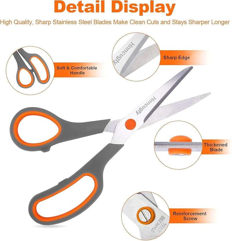 Scissors for Office School Supplies, Hnncugty 8" Scissors All Purpose Bulk Set of 6-Pack, Sharp Shears for Home Craft Sewing Fabric Middle School Student Teacher Supplies, Comfort Right/Left Handed - Image 5