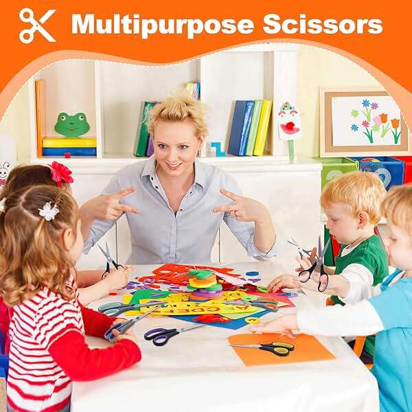 Scissors for Office School Supplies, Hnncugty 8" Scissors All Purpose Bulk Set of 6-Pack, Sharp Shears for Home Craft Sewing Fabric Middle School Student Teacher Supplies, Comfort Right/Left Handed - Image 6