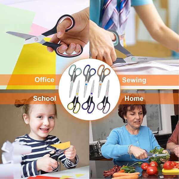 Scissors for Office School Supplies, Hnncugty 8" Scissors All Purpose Bulk Set of 6-Pack, Sharp Shears for Home Craft Sewing Fabric Middle School Student Teacher Supplies, Comfort Right/Left Handed - Image 7