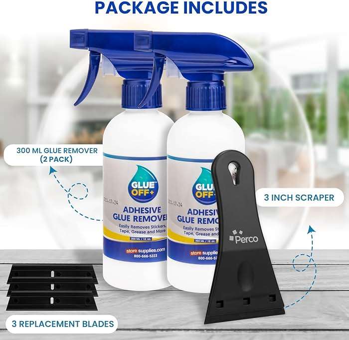 Perco Glue Off Adhesive Remover - Set of 2 10 fl. oz with Scraper | Glue Remover Spray Effortlessly Erase Adhesive Hassles & Car Stickers - for Label Sticker Residue - Image 2