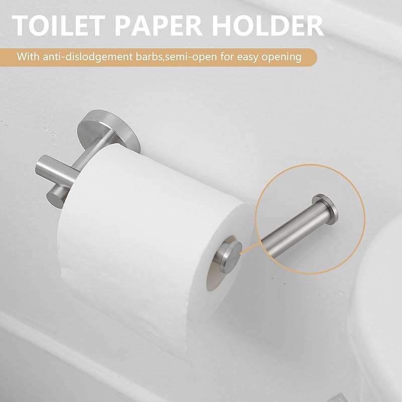 BATHLAVISH 5 Piece Bathroom Hardware Set Brushed Nickel Bath Accessories 24" Towel Bar Holder Set, Hand Towel Holder, Toilet Paper Holder, Towel Ring and Robe Hook, Stainless Steel Wall Mounted - Image 6
