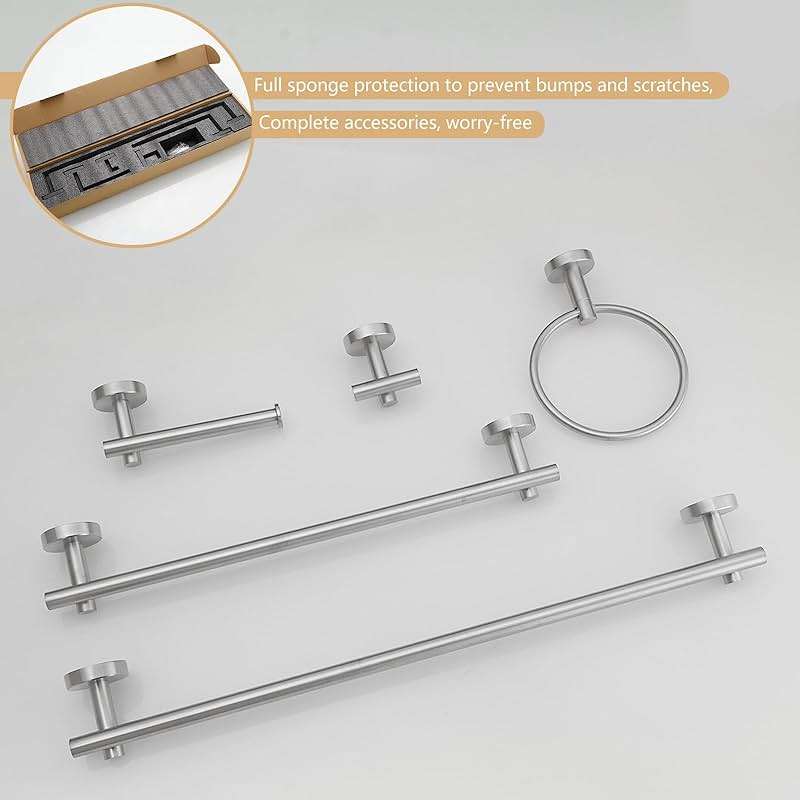 BATHLAVISH 5 Piece Bathroom Hardware Set Brushed Nickel Bath Accessories 24" Towel Bar Holder Set, Hand Towel Holder, Toilet Paper Holder, Towel Ring and Robe Hook, Stainless Steel Wall Mounted - Image 8