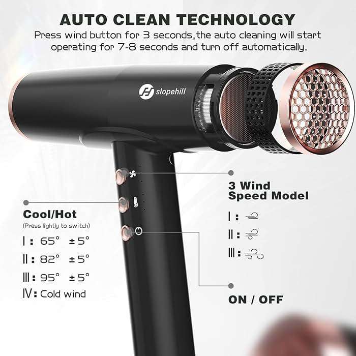slopehill Professional Ionic Hair Dryer with Diffuser - Lightweight, Compact, Powerful & Fast Salon Blow Dryer with High Speed Brushless Motor for Travel, Women & Men Ceramic, Black - Image 4