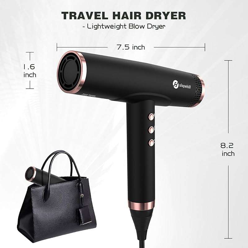 slopehill Professional Ionic Hair Dryer with Diffuser - Lightweight, Compact, Powerful & Fast Salon Blow Dryer with High Speed Brushless Motor for Travel, Women & Men Ceramic, Black - Image 6