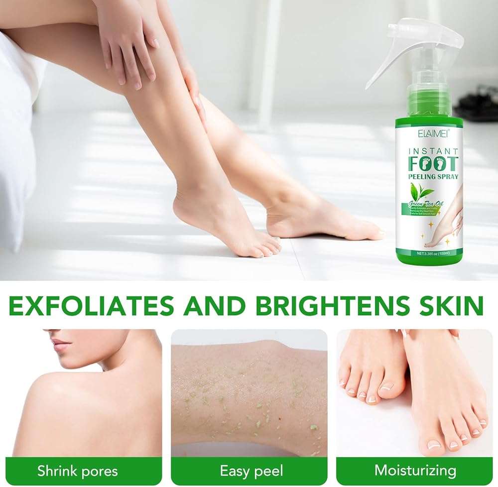 Foot Peeling Spray Oil,Foot Exfoliating Spray, Pedicure Dead Skin Exfoliator for Cracked Rough Heels, Dry Toe Skin & Calluses, Quicky Remove Dead Skin (Green Tea) - Image 2