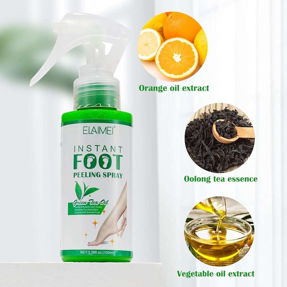 Foot Peeling Spray Oil,Foot Exfoliating Spray, Pedicure Dead Skin Exfoliator for Cracked Rough Heels, Dry Toe Skin & Calluses, Quicky Remove Dead Skin (Green Tea) - Image 9
