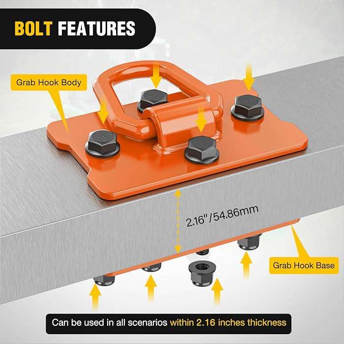 Nilight 2Pcs 1/2" D Rings for Trailers Heavy Duty Trailer Tie Down Rings, Incl. Mounting Hardware, Forged Steel Bolt-On Grab with Back Plates Compatible with Tractor RV UTV Truck, Max 12000Lbs, Orange - Image 5