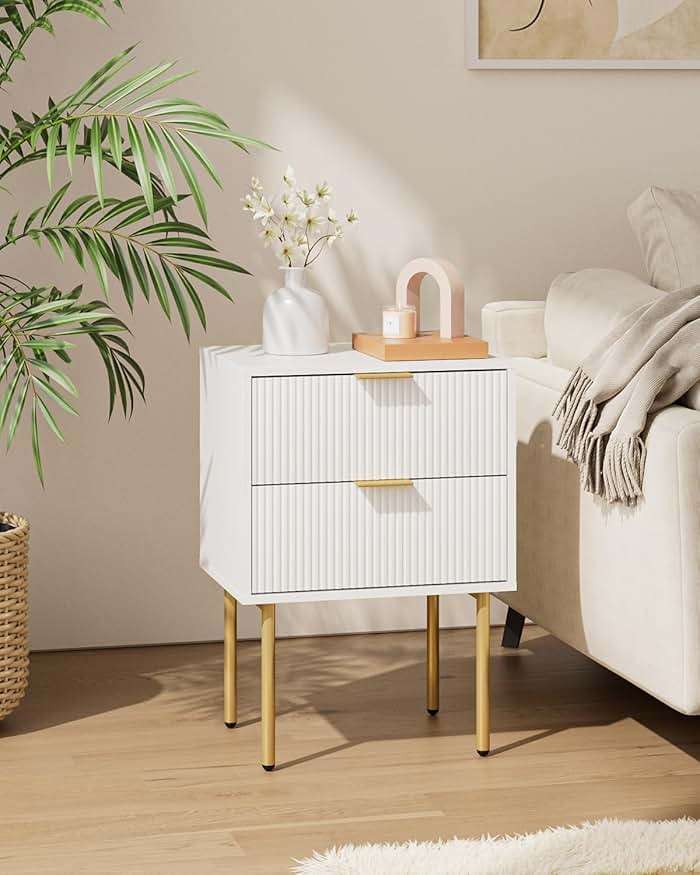 Aienvey Night Stand, Modern Nightstand with Drawers, Bedside Table, Gold Small Side Table for Bedroom, Living Room End Table (White Stripe, 2 Drawers) - Image 7