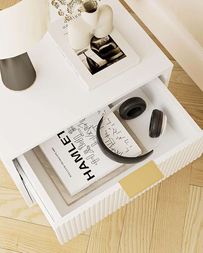 Aienvey Night Stand, Modern Nightstand with Drawers, Bedside Table, Gold Small Side Table for Bedroom, Living Room End Table (White Stripe, 2 Drawers) - Image 8