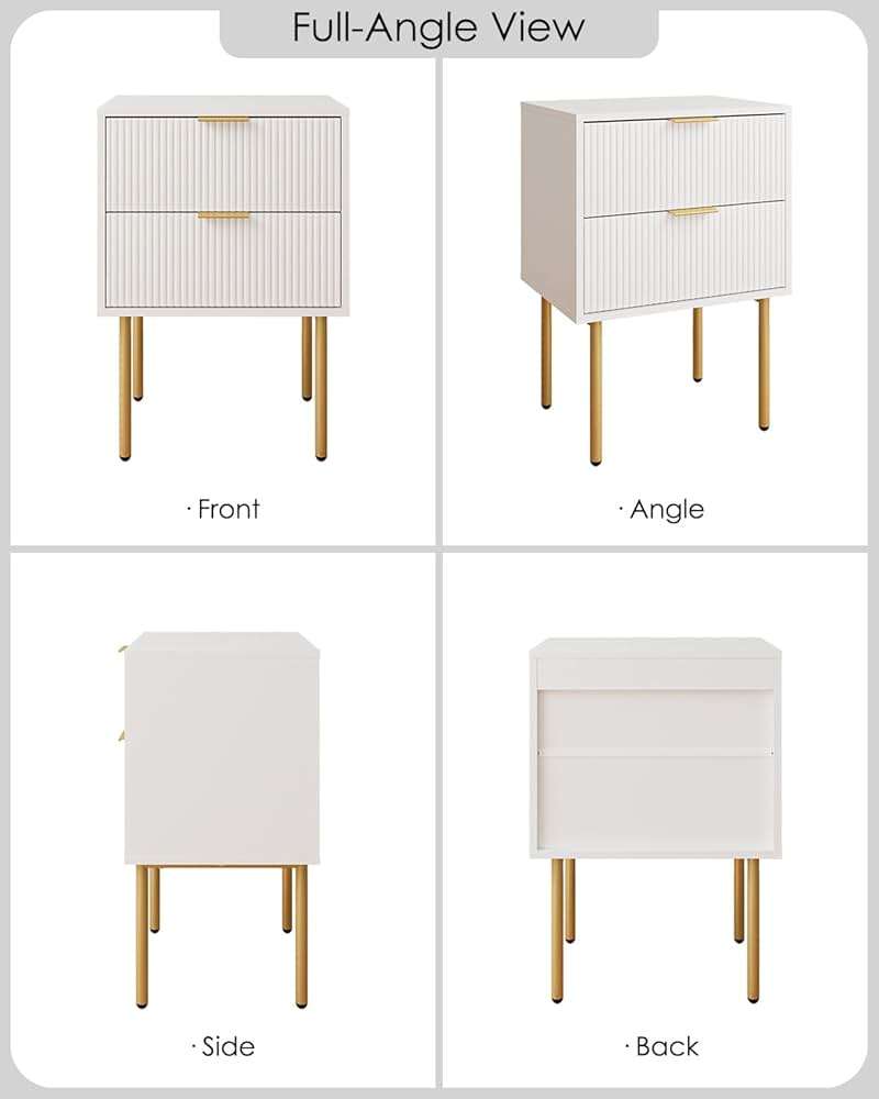 Aienvey Night Stand, Modern Nightstand with Drawers, Bedside Table, Gold Small Side Table for Bedroom, Living Room End Table (White Stripe, 2 Drawers) - Image 9