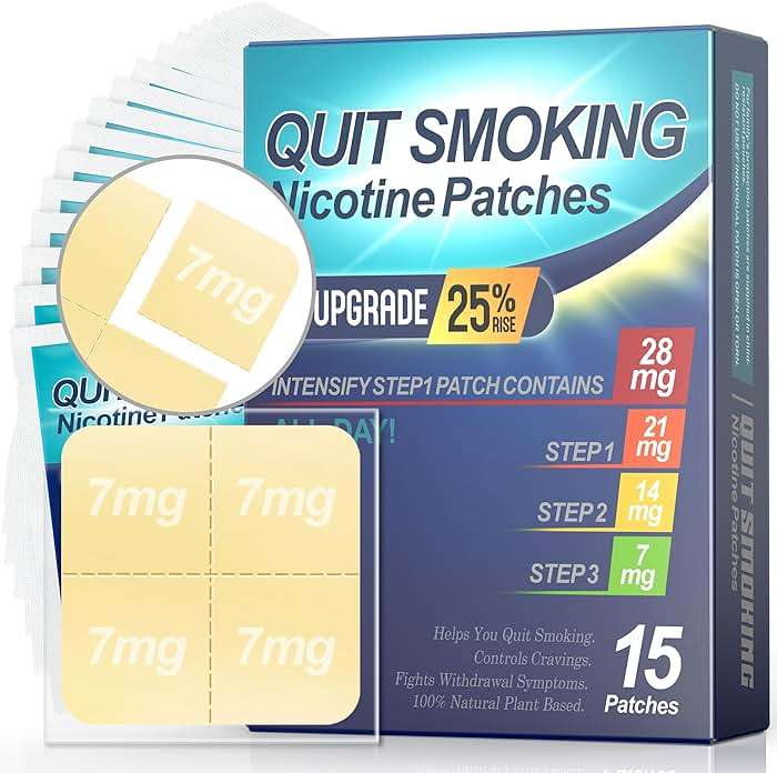 Nicotine Patches Step 1+, 21mg Upgraded to 28mg, It Can de Divided Into Four Pieces, 7mg. Quit Smoking Aid, Patch Provides a 24-Hour Nicotine Transdermal System (15 Phtches) - Image 1