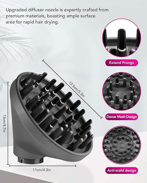 TOSAGE Upgraded Large Diffuser for Dyson Airwrap HS01 HS05 HS08 id, Diffuser Nozzle Attachment for Fast Drying Wave Curly Thick Hair, Gray - Image 5