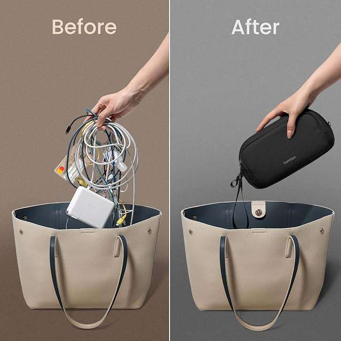 tomtoc Electronic Organizer Travel Case, Water Resistant Dual Compartment Tech Pouch Cable Organization Storage Bag for Charger, Cord, Phone, Hard Drive, Power Bank, Accessories Travel Essentials - Image 4