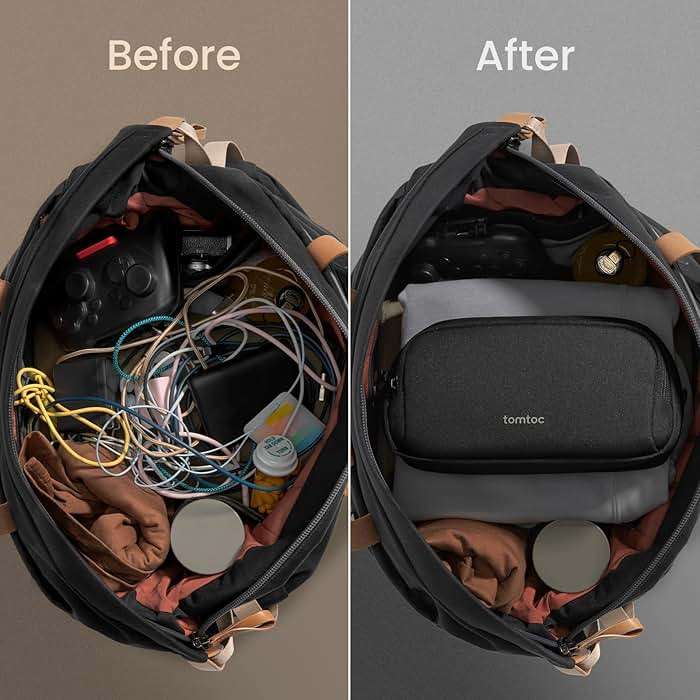 tomtoc Electronic Organizer Travel Case, Water Resistant Dual Compartment Tech Pouch Cable Organization Storage Bag for Charger, Cord, Phone, Hard Drive, Power Bank, Accessories Travel Essentials - Image 5