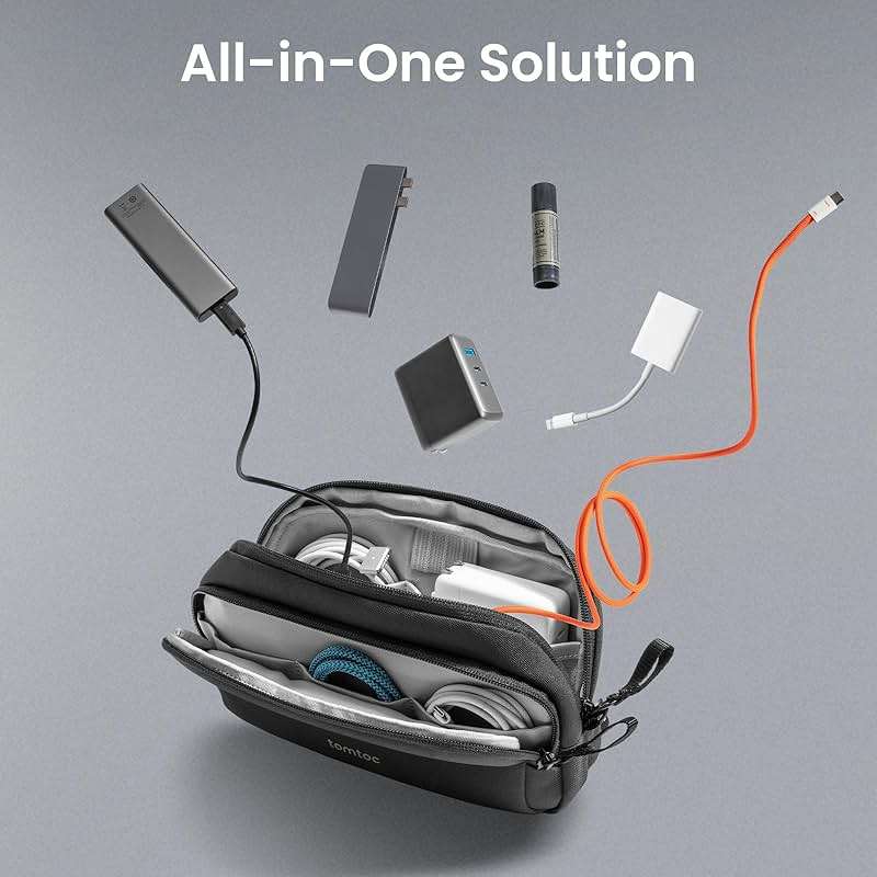 tomtoc Electronic Organizer Travel Case, Water Resistant Dual Compartment Tech Pouch Cable Organization Storage Bag for Charger, Cord, Phone, Hard Drive, Power Bank, Accessories Travel Essentials - Image 8