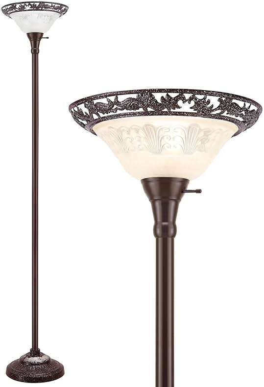 Luvkczc Torchiere Floor Lamp for Living Room - 70" Victorian Floor Lamp with with Etched Glass Shade, Vintage Standing Corner Tall Reading Light for Bedroom Office - Image 1