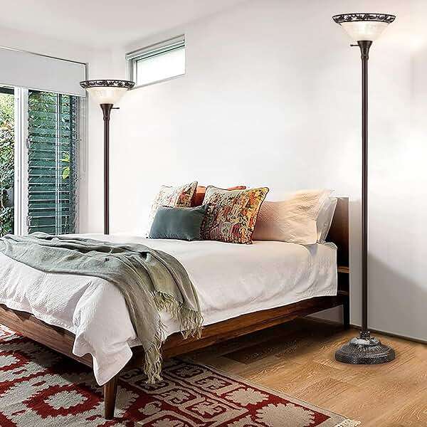 Luvkczc Torchiere Floor Lamp for Living Room - 70" Victorian Floor Lamp with with Etched Glass Shade, Vintage Standing Corner Tall Reading Light for Bedroom Office - Image 6