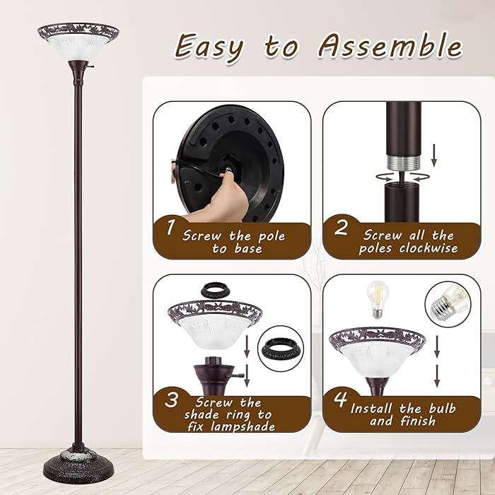 Luvkczc Torchiere Floor Lamp for Living Room - 70" Victorian Floor Lamp with with Etched Glass Shade, Vintage Standing Corner Tall Reading Light for Bedroom Office - Image 7