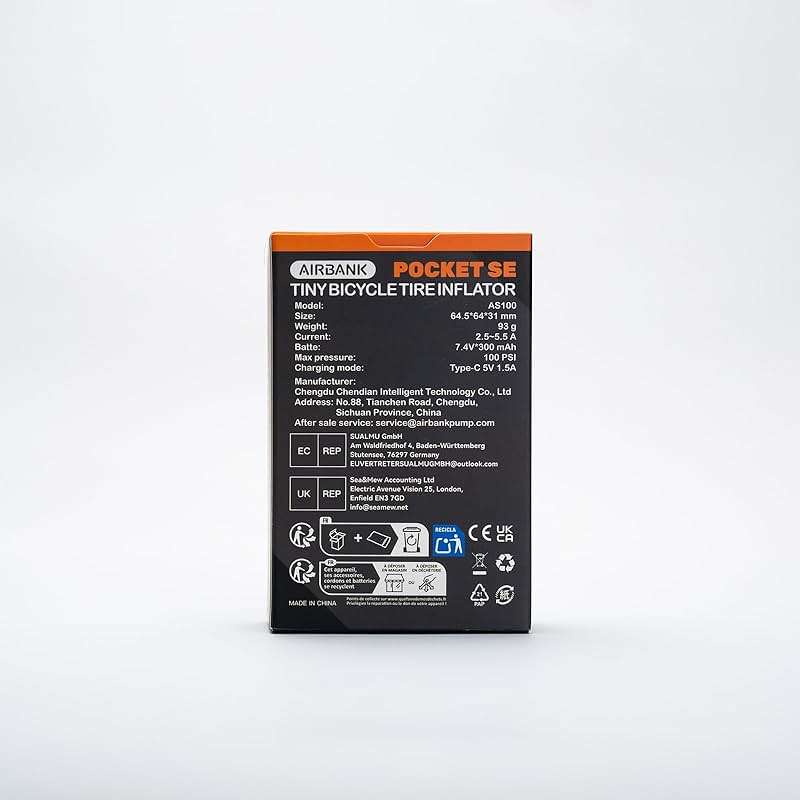 AIRBANK Mini Bike Pump POCKET SE, 100 PSI Electric Bicycle Air Pump for Road Bikes, Portable Bicycle Pump, Bicycle Tire Inflator for Schrader and Presta Valve with Rechargeable Battery - Image 13