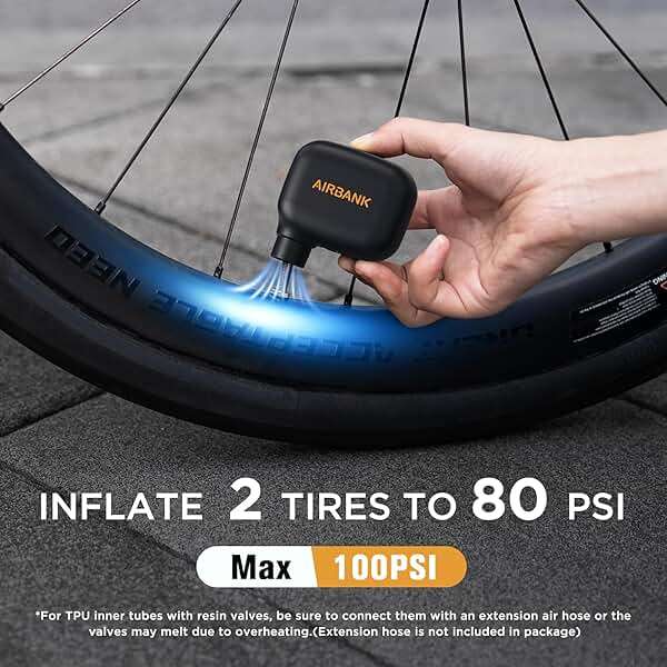 AIRBANK Mini Bike Pump POCKET SE, 100 PSI Electric Bicycle Air Pump for Road Bikes, Portable Bicycle Pump, Bicycle Tire Inflator for Schrader and Presta Valve with Rechargeable Battery - Image 3