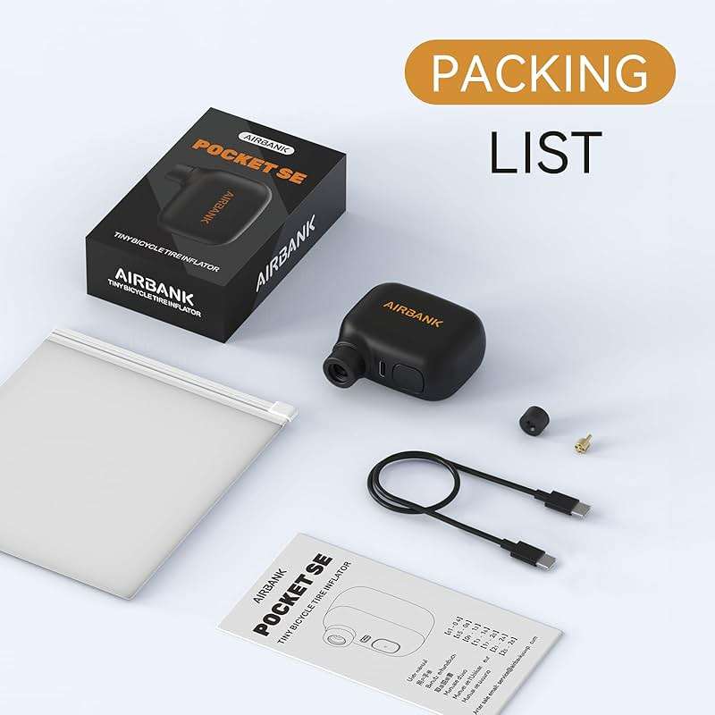 AIRBANK Mini Bike Pump POCKET SE, 100 PSI Electric Bicycle Air Pump for Road Bikes, Portable Bicycle Pump, Bicycle Tire Inflator for Schrader and Presta Valve with Rechargeable Battery - Image 7